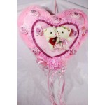 Beautiful Pink Plush Frill Heart with Love Couple Teddy Bears